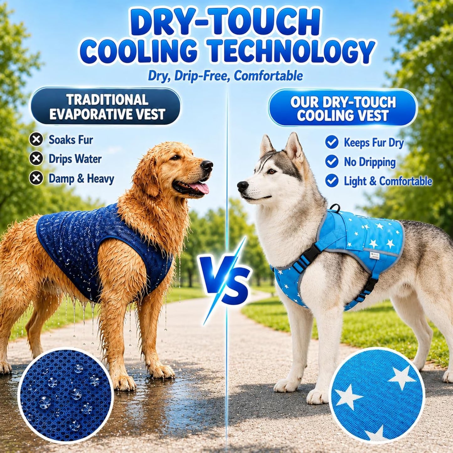 SAVIOR COOL Comfort Dog Cooling Vest for Medium Large Dogs, Soft Summer Cooling Harness with 4 Cold Source, SPF 50+ Sun Guard, Breathable Reflective Jacket for Hot Weather Safety