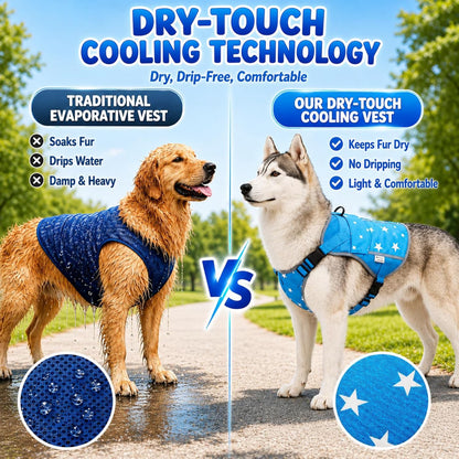 SAVIOR COOL Comfort Dog Cooling Vest for Medium Large Dogs, Soft Summer Cooling Harness with 4 Cold Source, SPF 50+ Sun Guard, Breathable Reflective Jacket for Hot Weather Safety